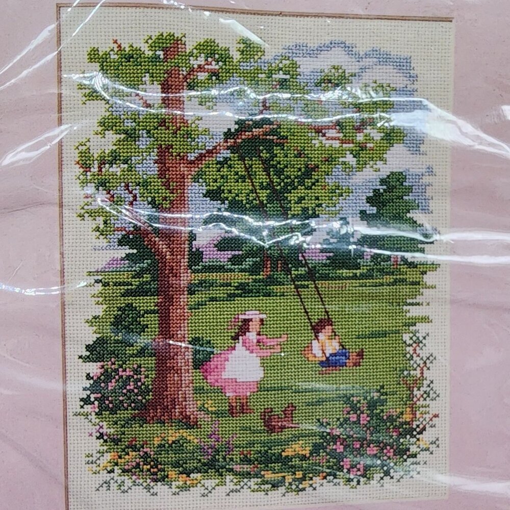 Vintage Cross Stitch Kit Swing Me Higher The Creative Circle #1677 8"x10"